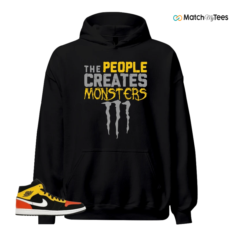 NIKE JORDAN 1 MID BLACK AMARILLO ORANGE SNEAKER Matching Tees hoodie
