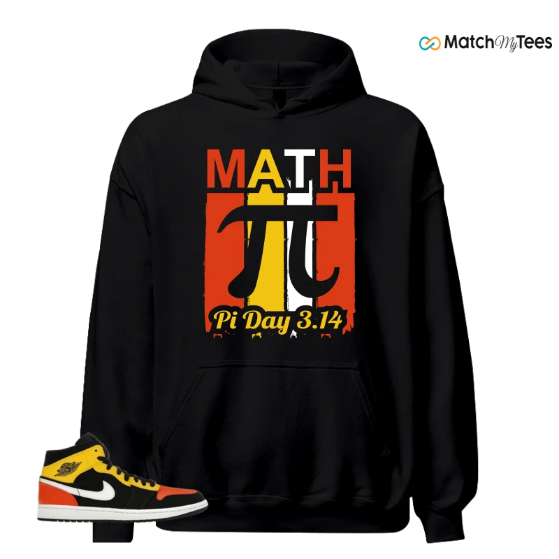 NIKE JORDAN 1 MID BLACK AMARILLO ORANGE SNEAKER Matching Tees hoodie