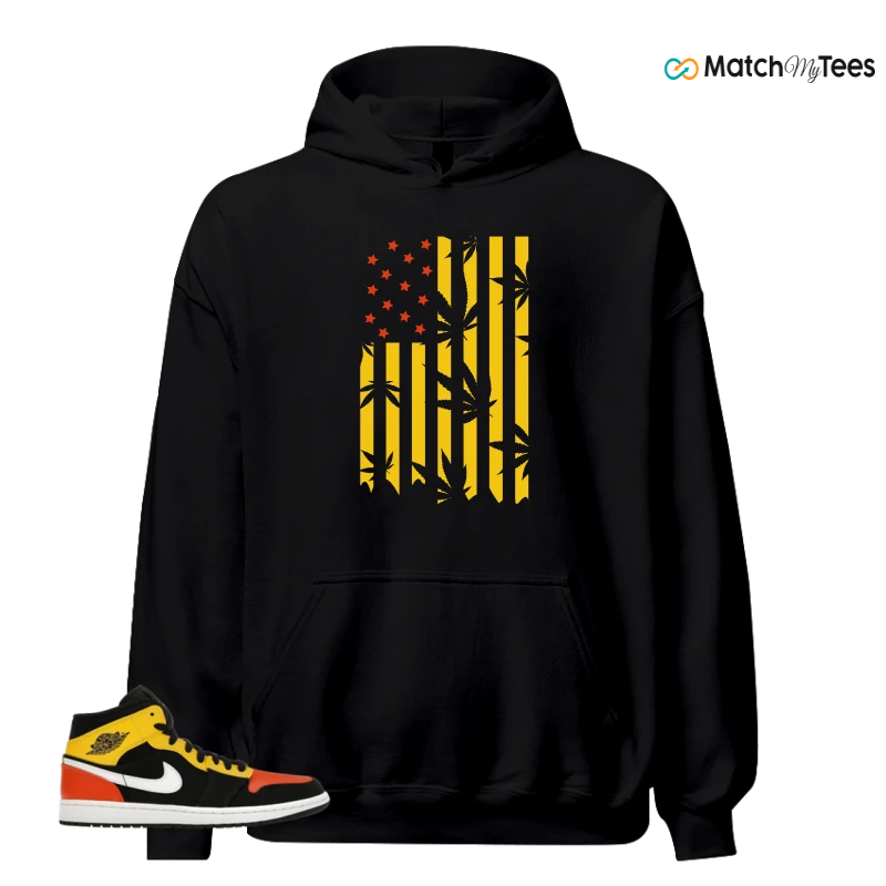 NIKE JORDAN 1 MID BLACK AMARILLO ORANGE SNEAKER Matching Tees hoodie