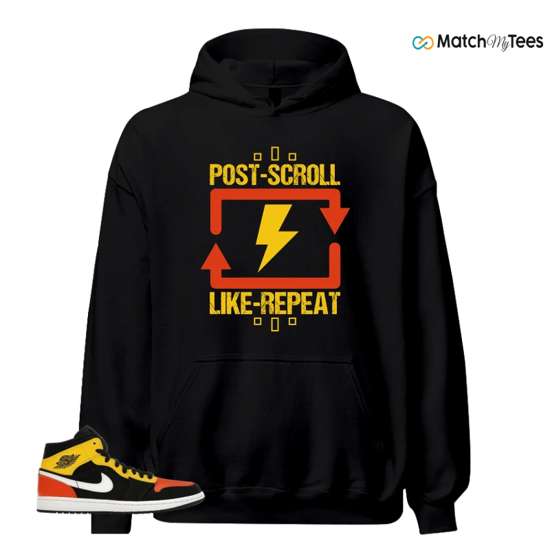 NIKE JORDAN 1 MID BLACK AMARILLO ORANGE SNEAKER Matching Tees hoodie