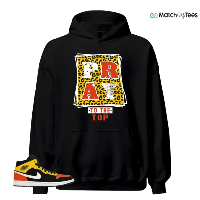 NIKE JORDAN 1 MID BLACK AMARILLO ORANGE SNEAKER Matching Tees hoodie