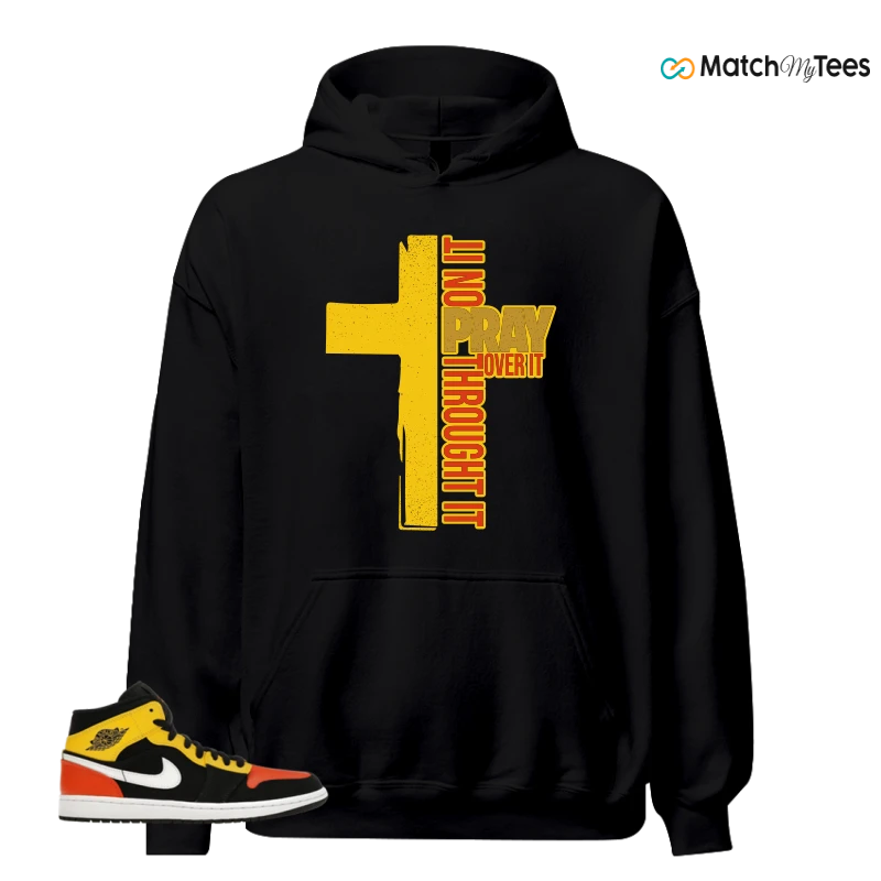 NIKE JORDAN 1 MID BLACK AMARILLO ORANGE SNEAKER Matching Tees hoodie