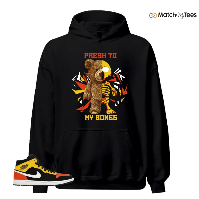 NIKE JORDAN 1 MID BLACK AMARILLO ORANGE SNEAKER Matching Tees hoodie