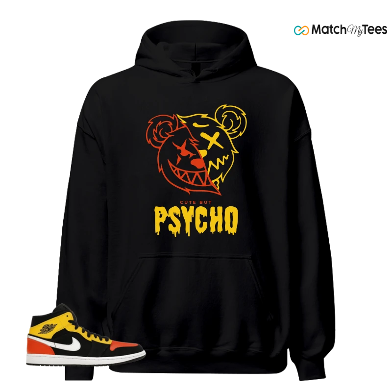 NIKE JORDAN 1 MID BLACK AMARILLO ORANGE SNEAKER/BLACK/AMARILLO/WHITE/TEAM ORANGE matching Hoodie