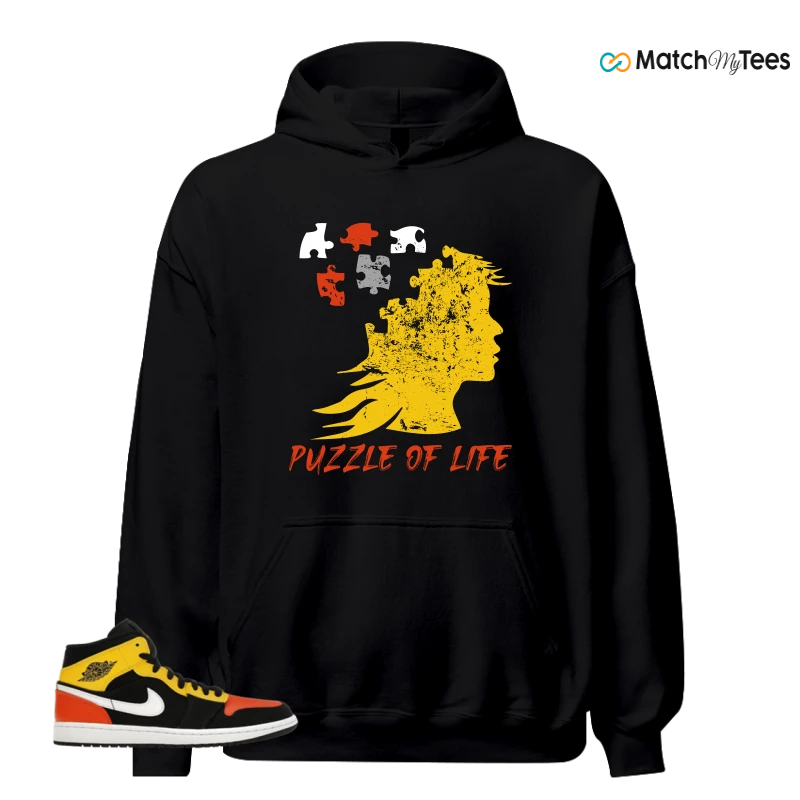 NIKE JORDAN 1 MID BLACK AMARILLO ORANGE SNEAKER Matching Tees hoodie