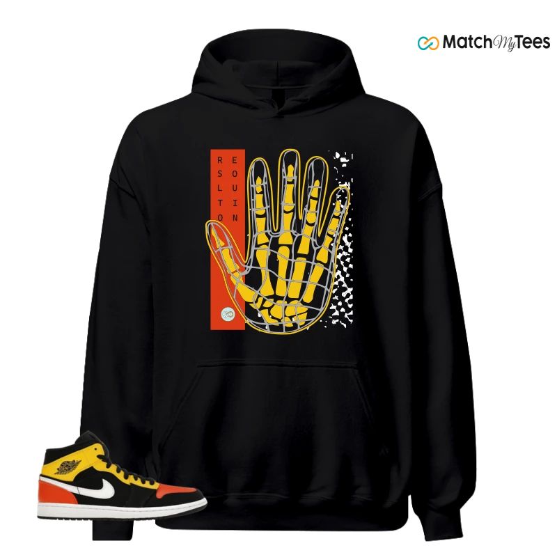 NIKE JORDAN 1 MID BLACK AMARILLO ORANGE SNEAKER Matching Tees hoodie