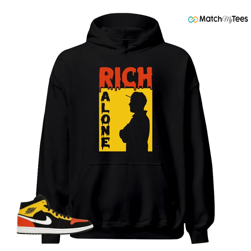 NIKE JORDAN 1 MID BLACK AMARILLO ORANGE SNEAKER Matching Tees hoodie