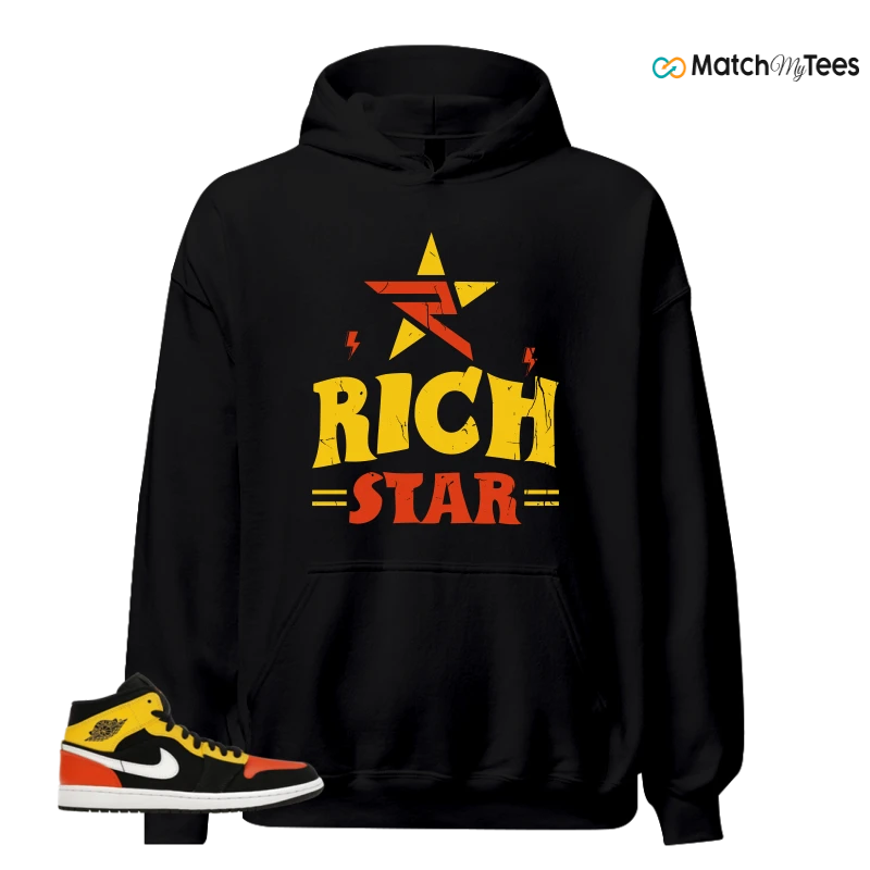 NIKE JORDAN 1 MID BLACK AMARILLO ORANGE SNEAKER Matching Tees hoodie
