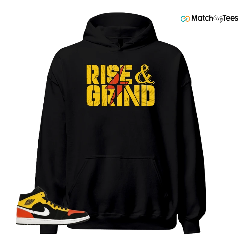 NIKE JORDAN 1 MID BLACK AMARILLO ORANGE SNEAKER Matching Tees hoodie