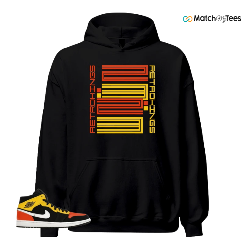 NIKE JORDAN 1 MID BLACK AMARILLO ORANGE SNEAKER Matching Tees hoodie