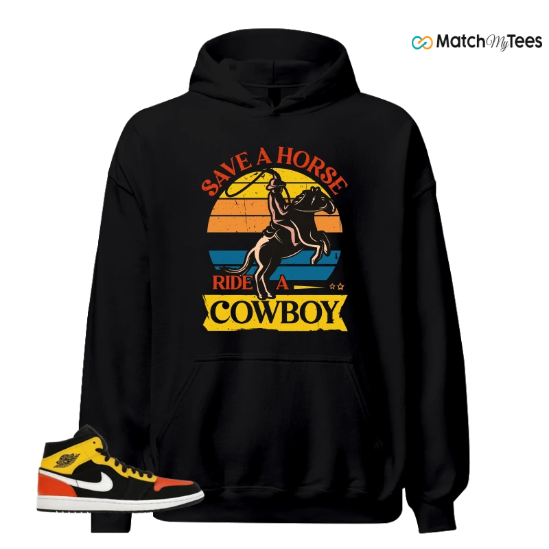 NIKE JORDAN 1 MID BLACK AMARILLO ORANGE SNEAKER Matching Tees hoodie
