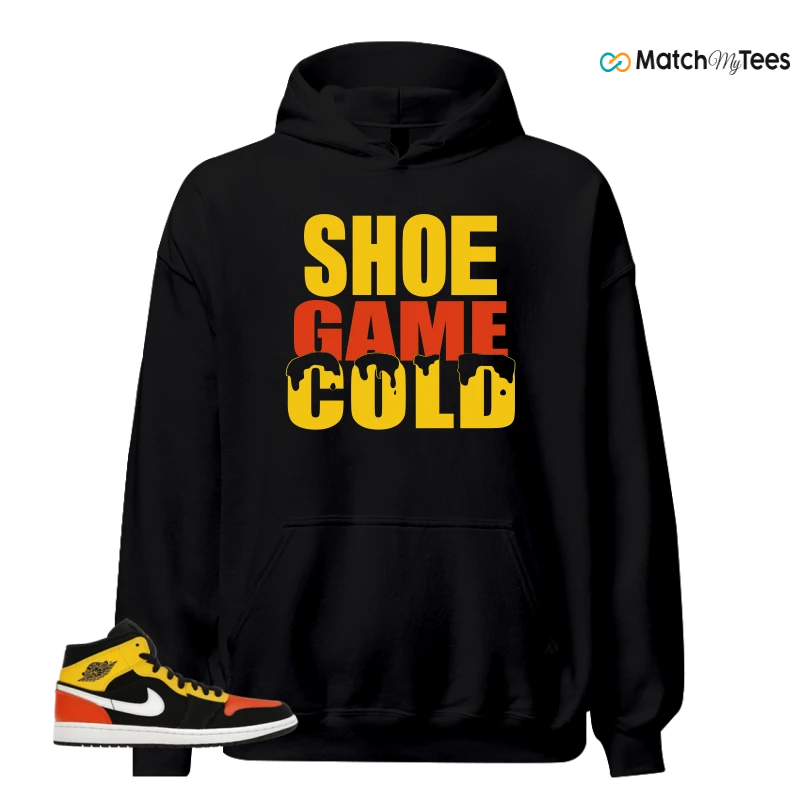 NIKE JORDAN 1 MID BLACK AMARILLO ORANGE SNEAKER Matching Tees hoodie