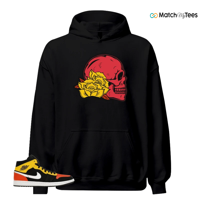 NIKE JORDAN 1 MID BLACK AMARILLO ORANGE SNEAKER Matching Tees hoodie