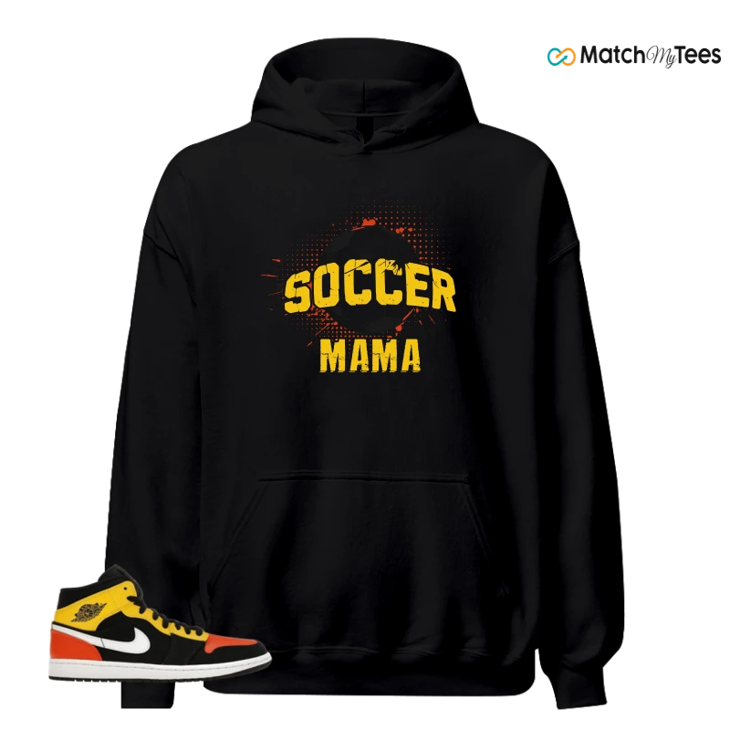 NIKE JORDAN 1 MID BLACK AMARILLO ORANGE SNEAKER Matching Tees hoodie