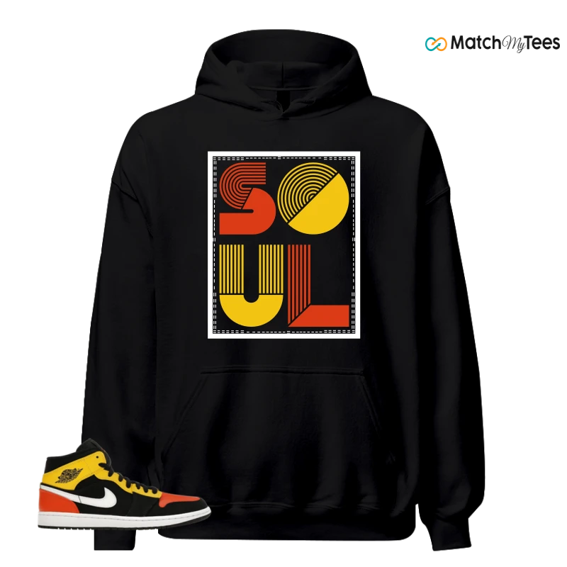 NIKE JORDAN 1 MID BLACK AMARILLO ORANGE SNEAKER Matching Tees hoodie