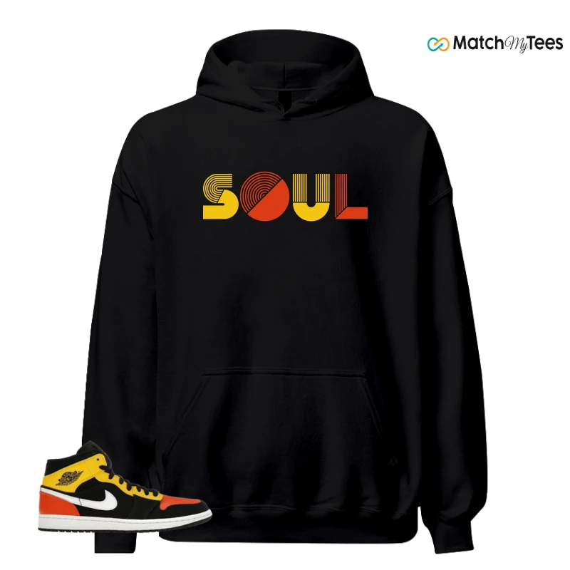 NIKE JORDAN 1 MID BLACK AMARILLO ORANGE SNEAKER Matching Tees hoodie