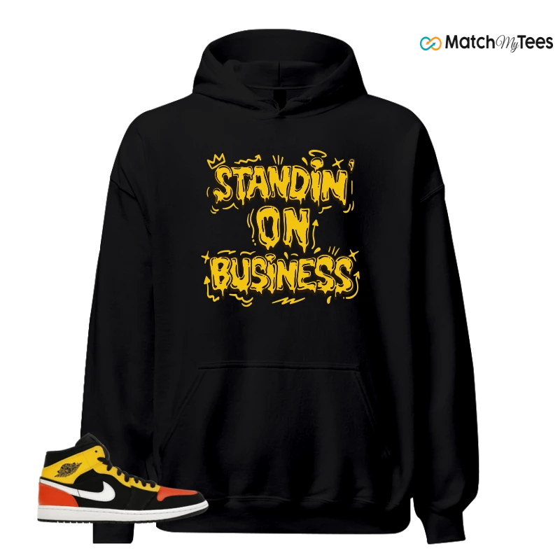 NIKE JORDAN 1 MID BLACK AMARILLO ORANGE SNEAKER Matching Tees hoodie