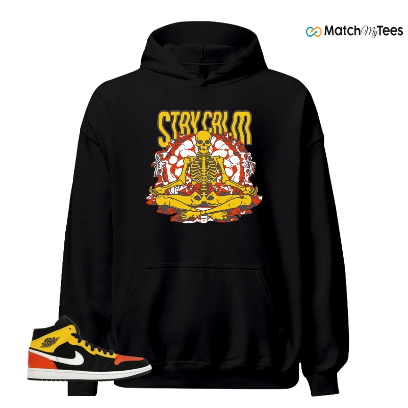 NIKE JORDAN 1 MID BLACK AMARILLO ORANGE SNEAKER Matching Tees hoodie