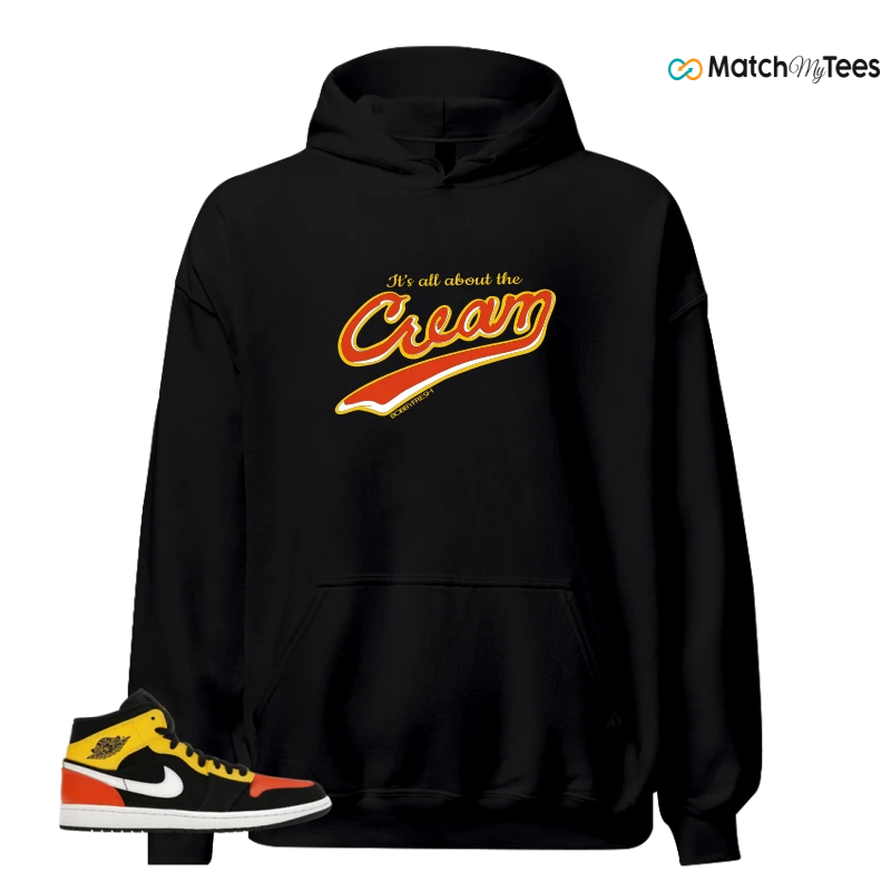 NIKE JORDAN 1 MID BLACK AMARILLO ORANGE SNEAKER Matching Tees hoodie
