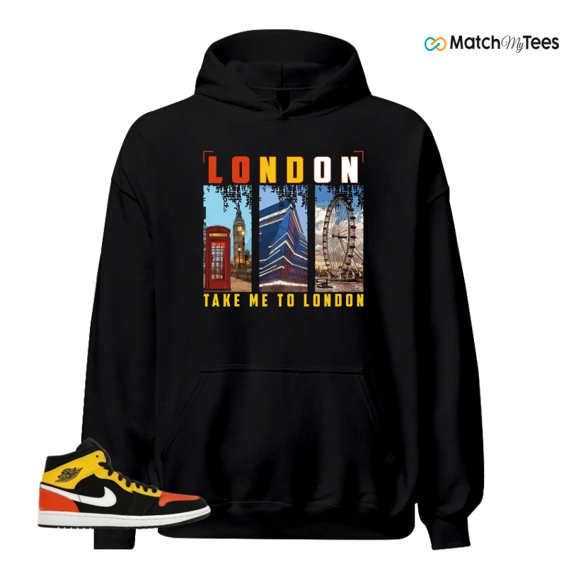 NIKE JORDAN 1 MID BLACK AMARILLO ORANGE SNEAKER Matching Tees hoodie
