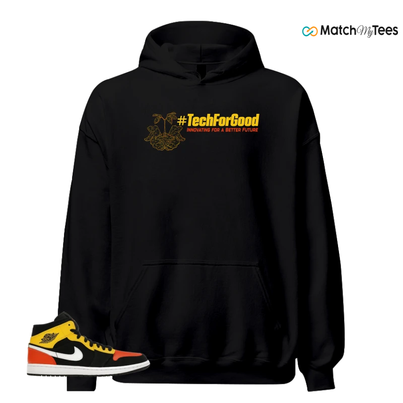 NIKE JORDAN 1 MID BLACK AMARILLO ORANGE SNEAKER Matching Tees hoodie
