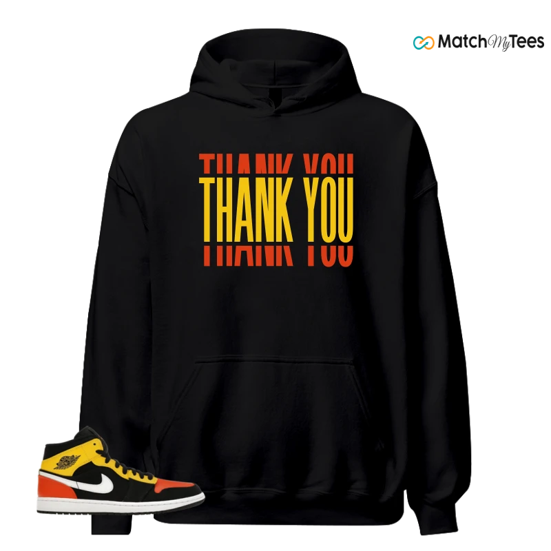 NIKE JORDAN 1 MID BLACK AMARILLO ORANGE SNEAKER Matching Tees hoodie