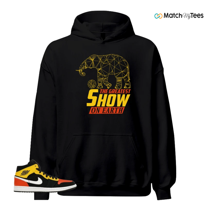 NIKE JORDAN 1 MID BLACK AMARILLO ORANGE SNEAKER Matching Tees hoodie