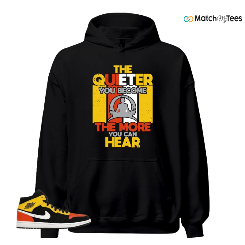 NIKE JORDAN 1 MID BLACK AMARILLO ORANGE SNEAKER Matching Tees hoodie