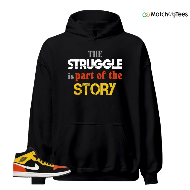 NIKE JORDAN 1 MID BLACK AMARILLO ORANGE SNEAKER Matching Tees hoodie