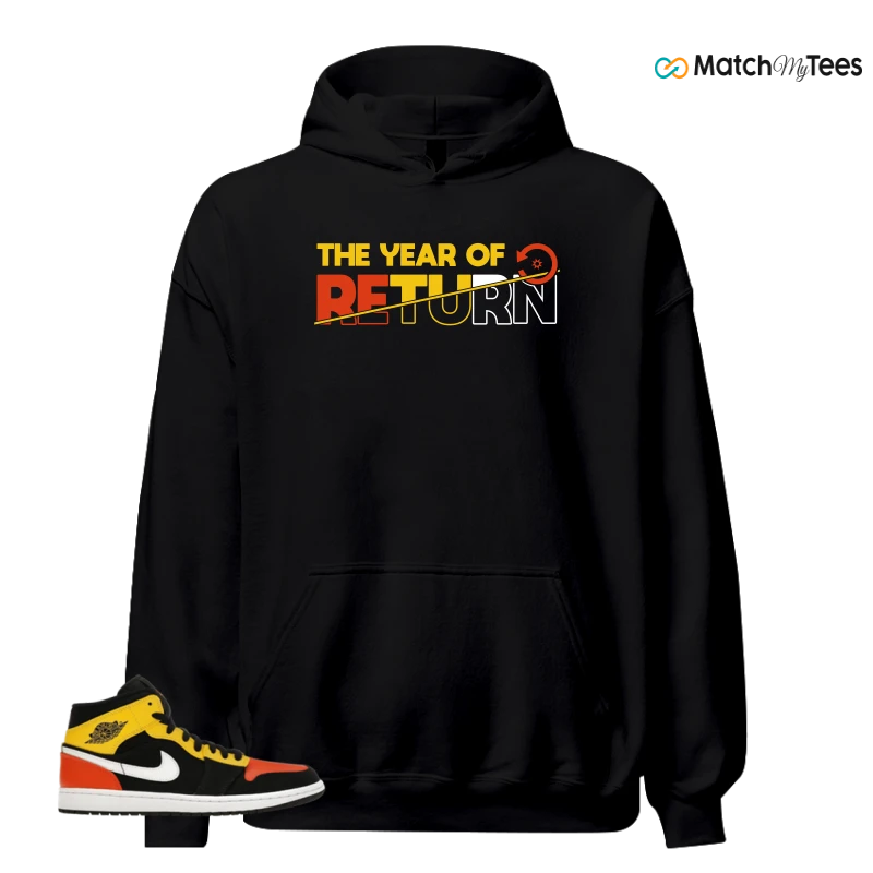 NIKE JORDAN 1 MID BLACK AMARILLO ORANGE SNEAKER Matching Tees hoodie