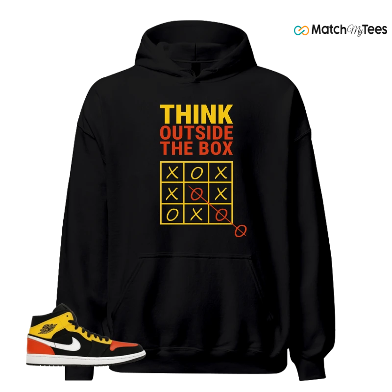 NIKE JORDAN 1 MID BLACK AMARILLO ORANGE SNEAKER Matching Tees hoodie