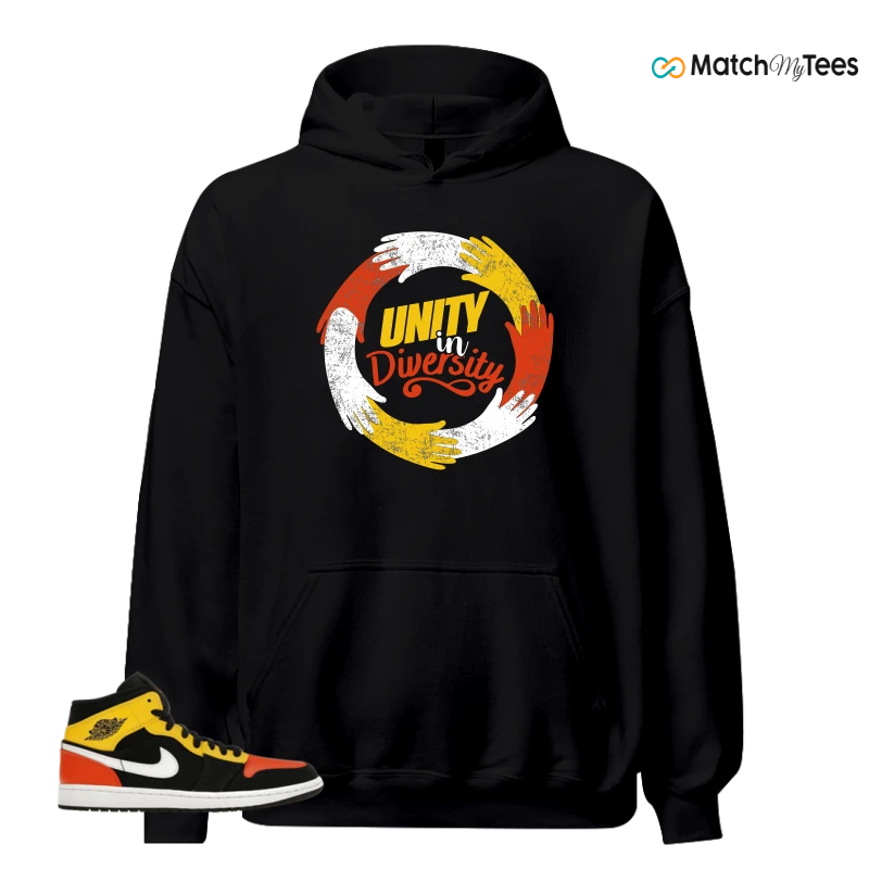NIKE JORDAN 1 MID BLACK AMARILLO ORANGE SNEAKER Matching Tees hoodie
