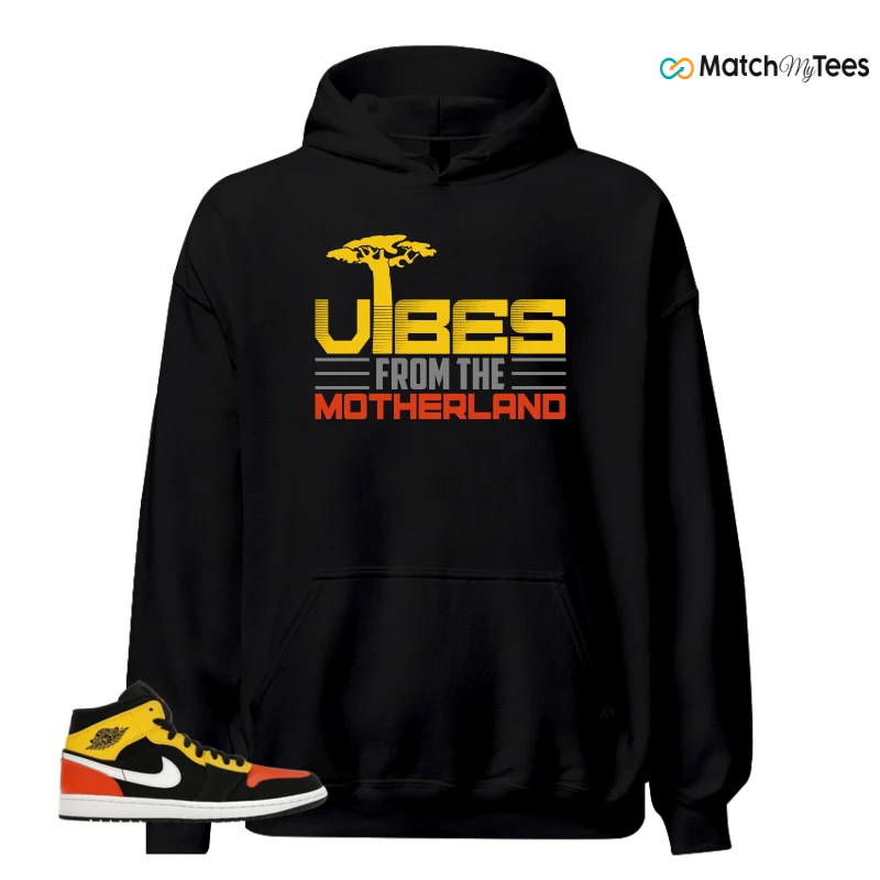 NIKE JORDAN 1 MID BLACK AMARILLO ORANGE SNEAKER Matching Tees hoodie