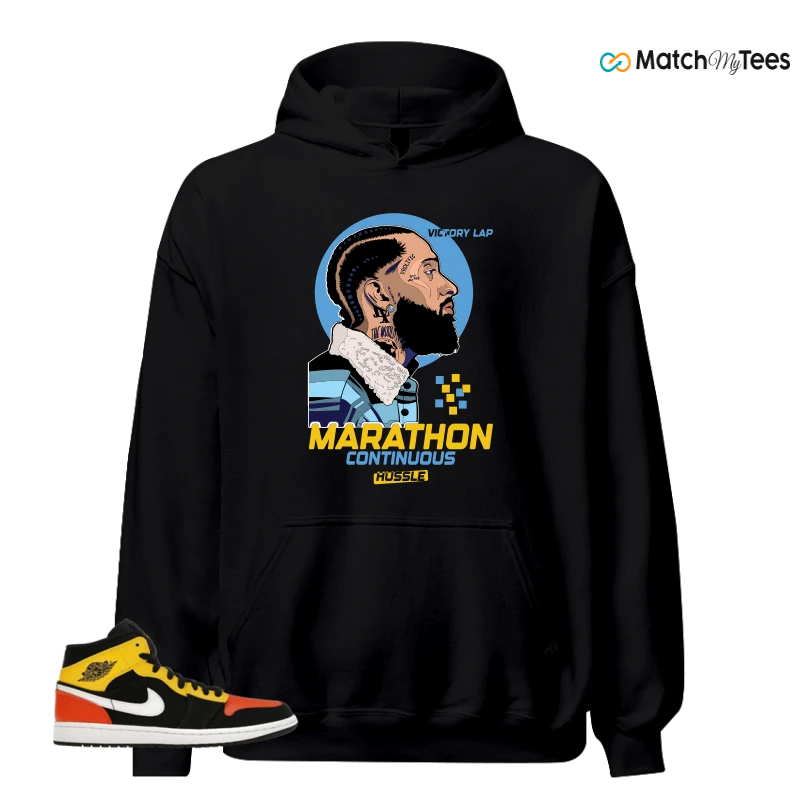 NIKE JORDAN 1 MID BLACK AMARILLO ORANGE SNEAKER Matching Tees hoodie