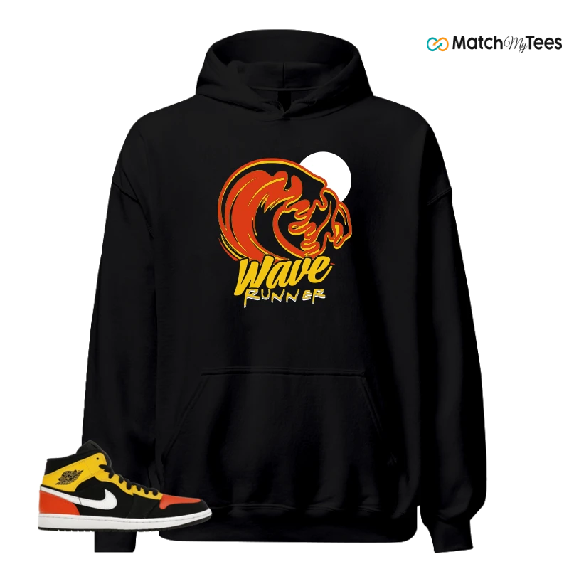 NIKE JORDAN 1 MID BLACK AMARILLO ORANGE SNEAKER Matching Tees hoodie