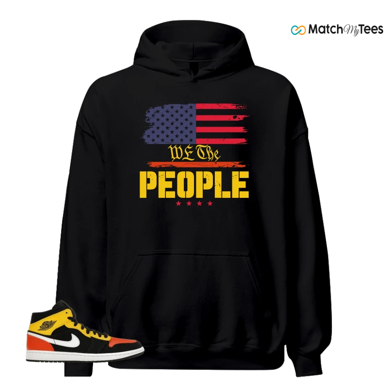 NIKE JORDAN 1 MID BLACK AMARILLO ORANGE SNEAKER Matching Tees hoodie