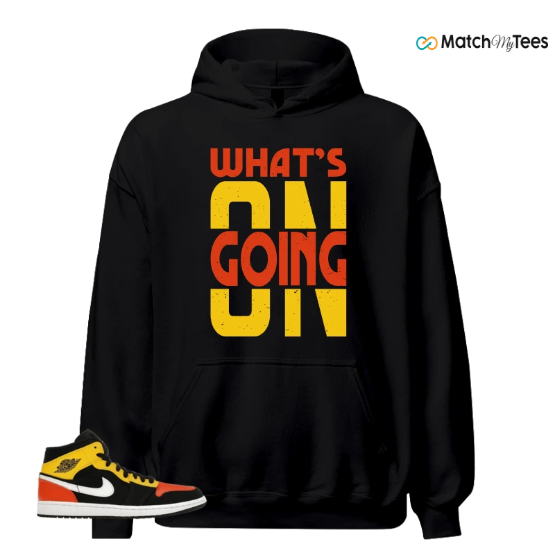 NIKE JORDAN 1 MID BLACK AMARILLO ORANGE SNEAKER Matching Tees hoodie