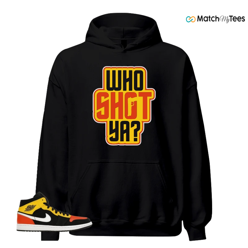 NIKE JORDAN 1 MID BLACK AMARILLO ORANGE SNEAKER Matching Tees hoodie