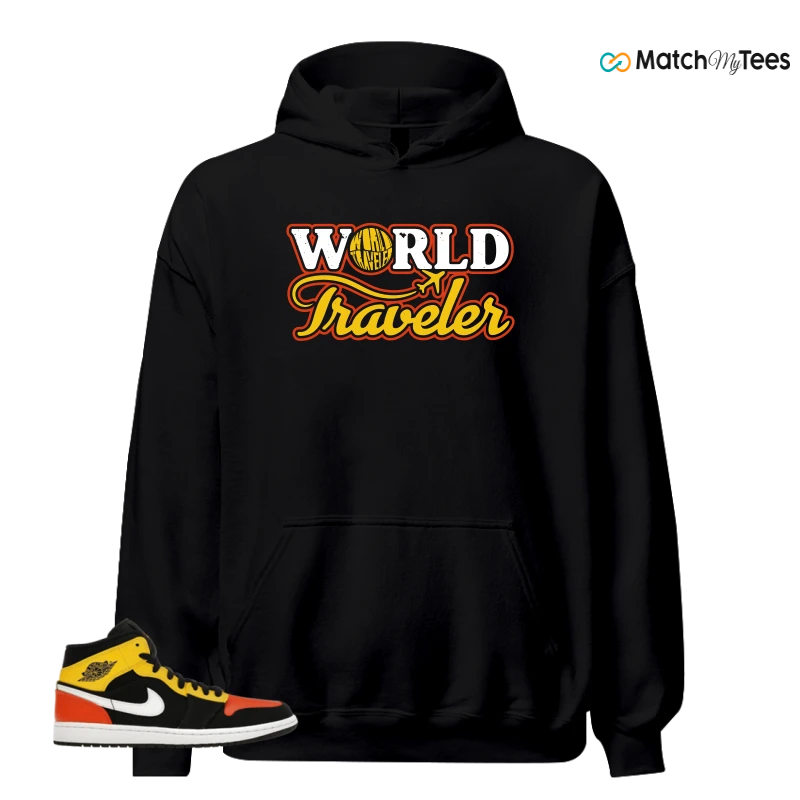 NIKE JORDAN 1 MID BLACK AMARILLO ORANGE SNEAKER Matching Tees hoodie