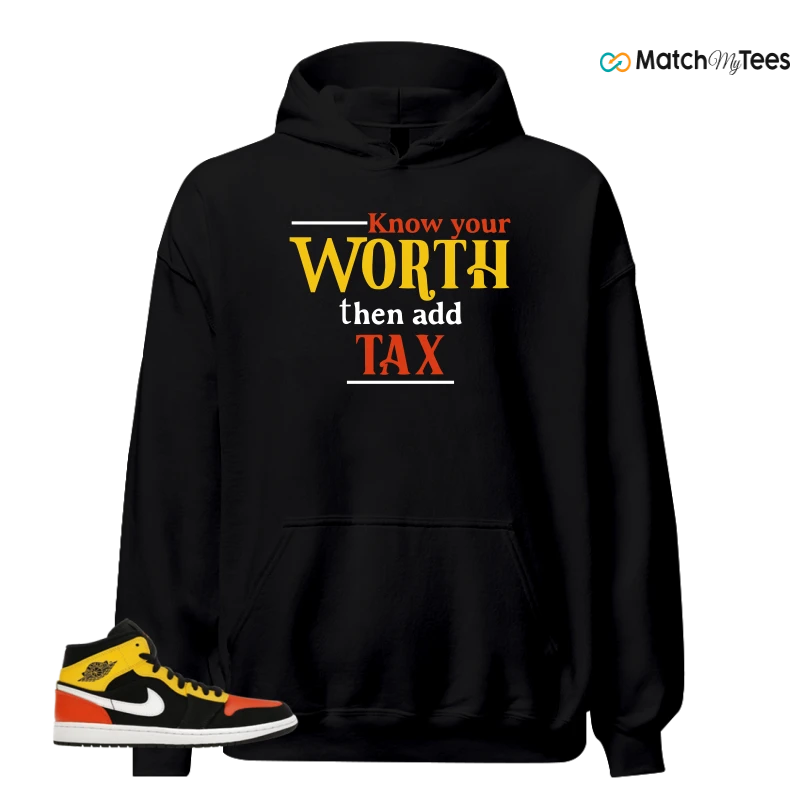 NIKE JORDAN 1 MID BLACK AMARILLO ORANGE SNEAKER/BLACK/AMARILLO/WHITE/TEAM ORANGE matching Hoodie