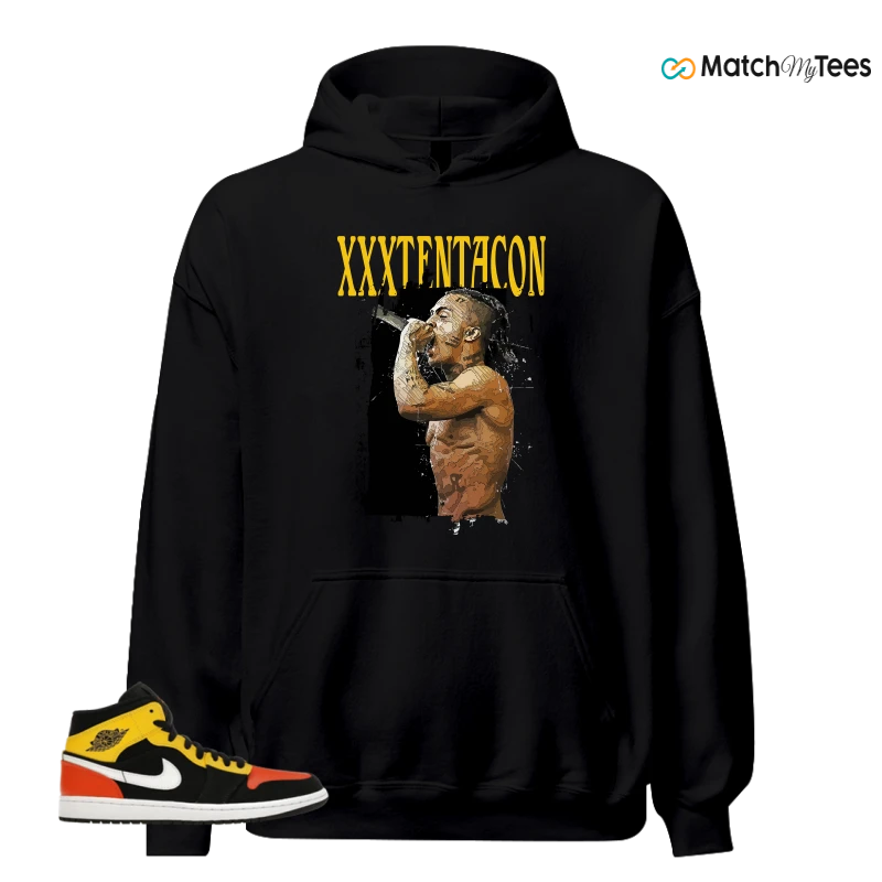 NIKE JORDAN 1 MID BLACK AMARILLO ORANGE SNEAKER Matching Tees hoodie