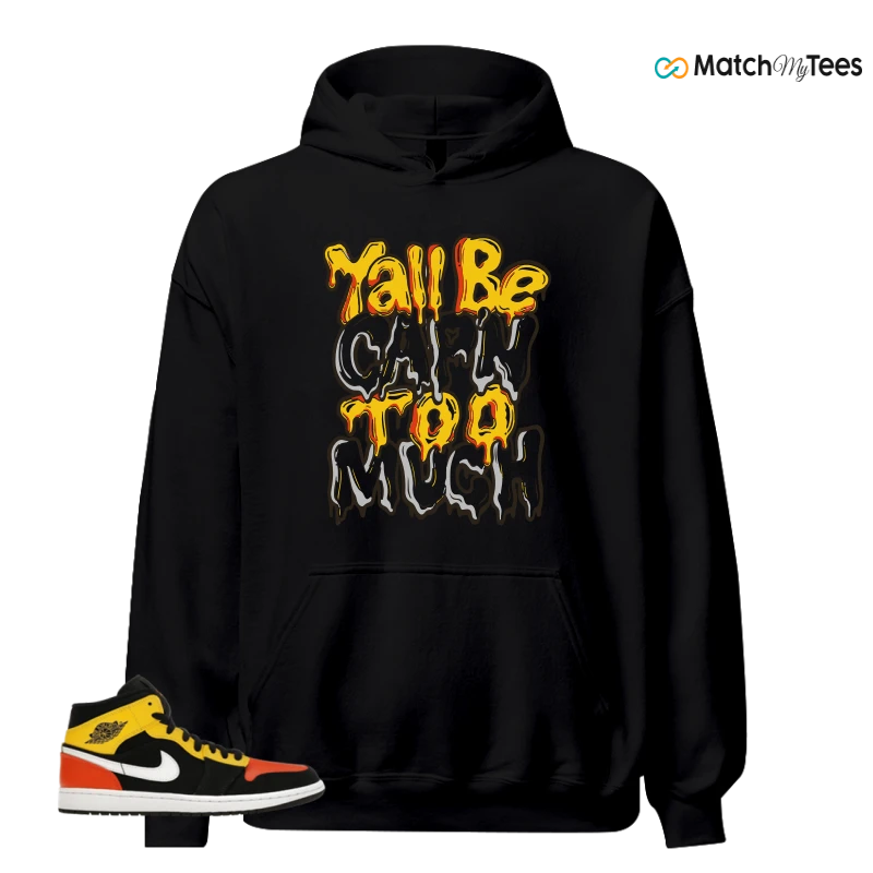 NIKE JORDAN 1 MID BLACK AMARILLO ORANGE SNEAKER Matching Tees hoodie
