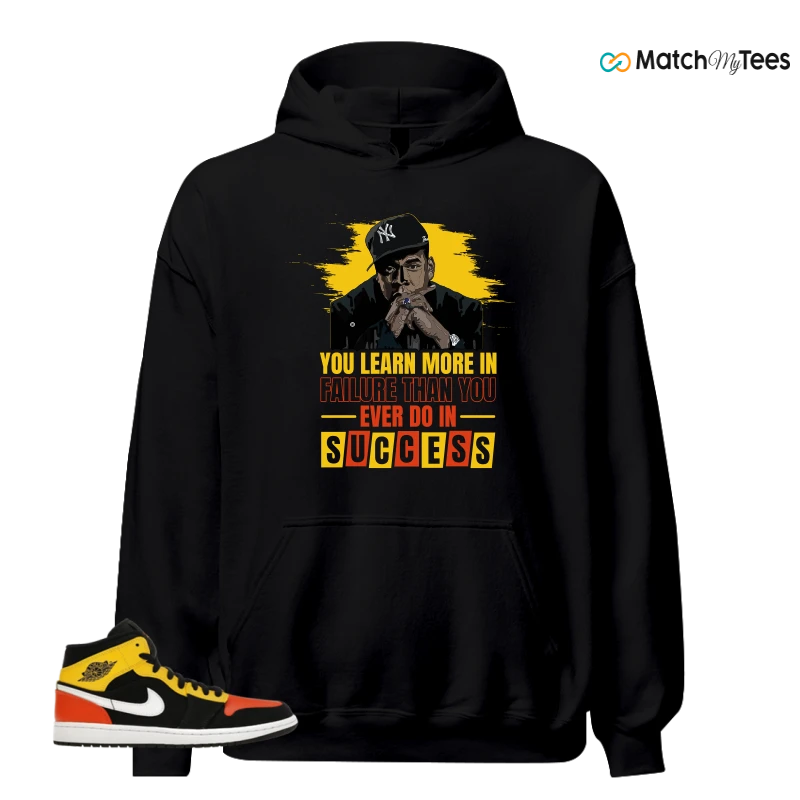 NIKE JORDAN 1 MID BLACK AMARILLO ORANGE SNEAKER Matching Tees hoodie