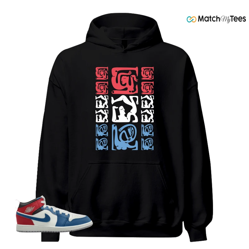 NIKE JORDAN 1 MID TRUE BLUE VARSITY RED (PS) SNEAKER Matching Tees hoodie