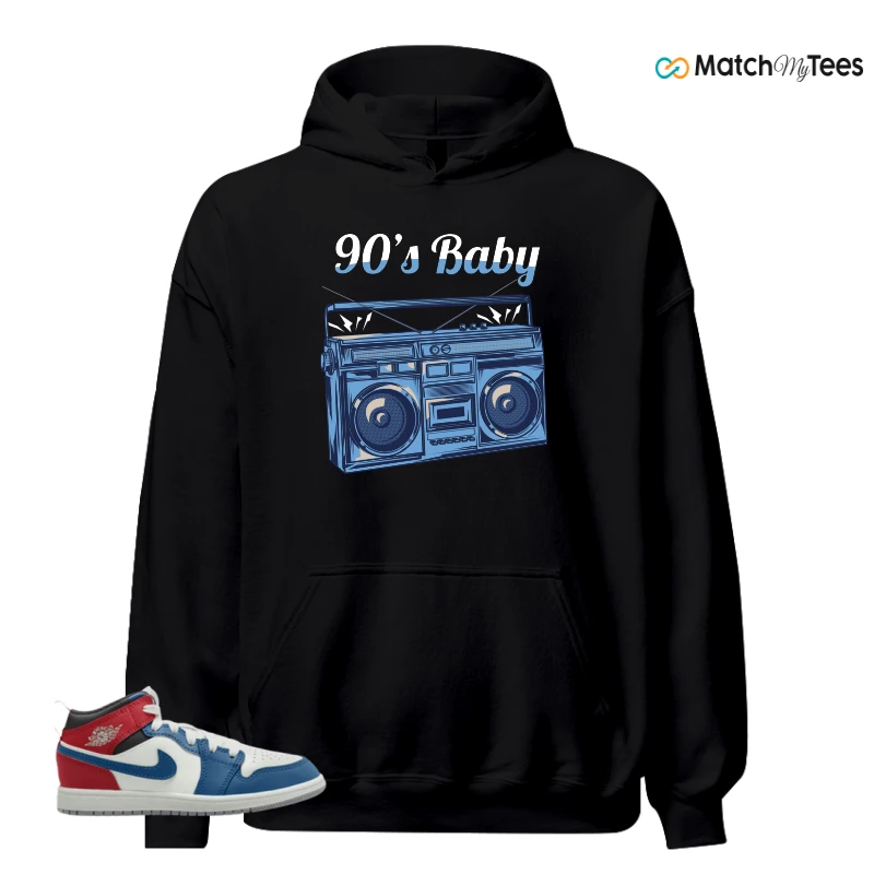 NIKE JORDAN 1 MID TRUE BLUE VARSITY RED (PS) SNEAKER Matching Tees hoodie