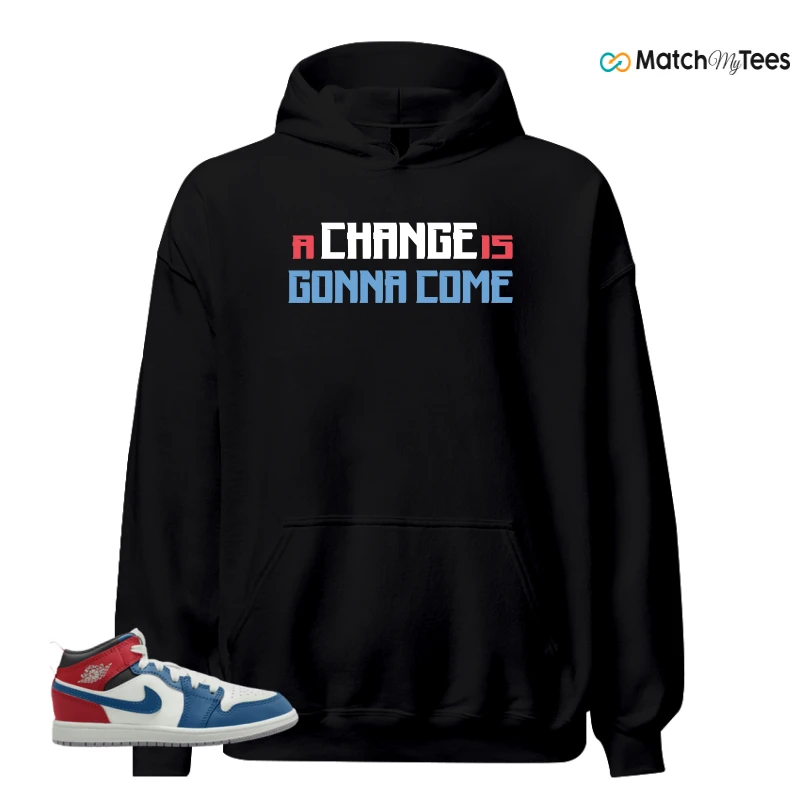 NIKE JORDAN 1 MID TRUE BLUE VARSITY RED (PS) SNEAKER Matching Tees hoodie