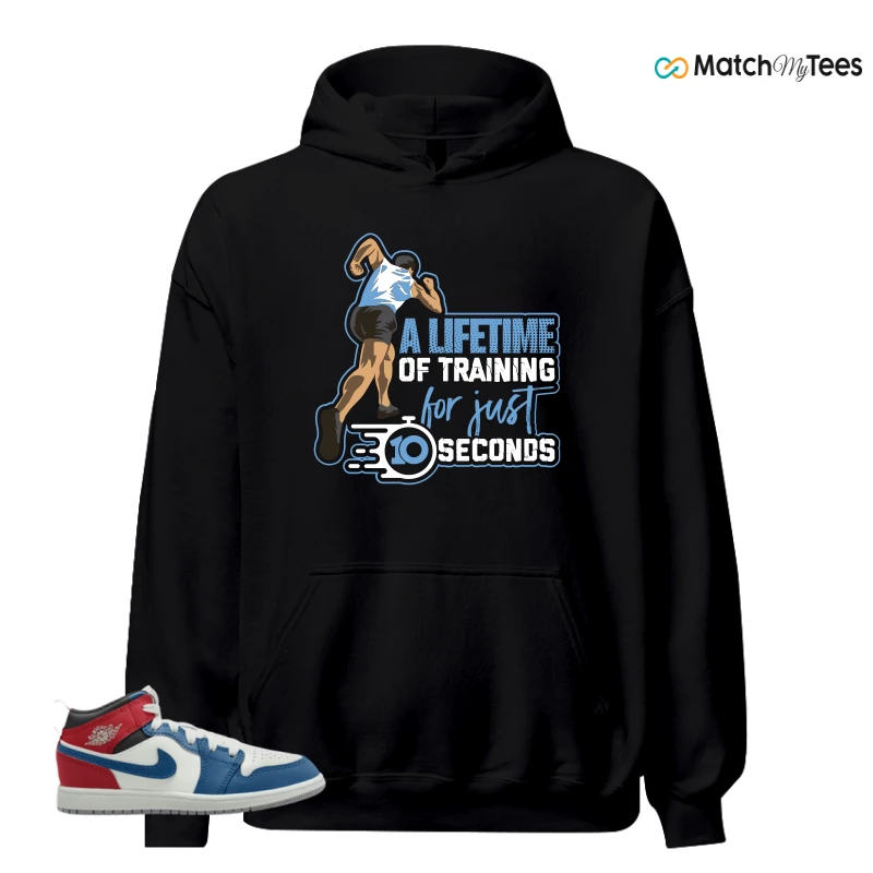 NIKE JORDAN 1 MID TRUE BLUE VARSITY RED (PS) SNEAKER Matching Tees hoodie