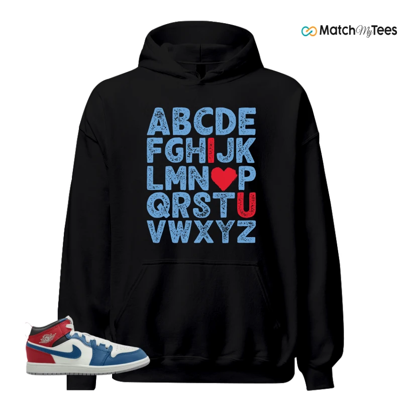 NIKE JORDAN 1 MID TRUE BLUE VARSITY RED (PS) SNEAKER Matching Tees hoodie