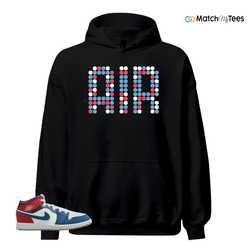 NIKE JORDAN 1 MID TRUE BLUE VARSITY RED (PS) SNEAKER Matching Tees hoodie