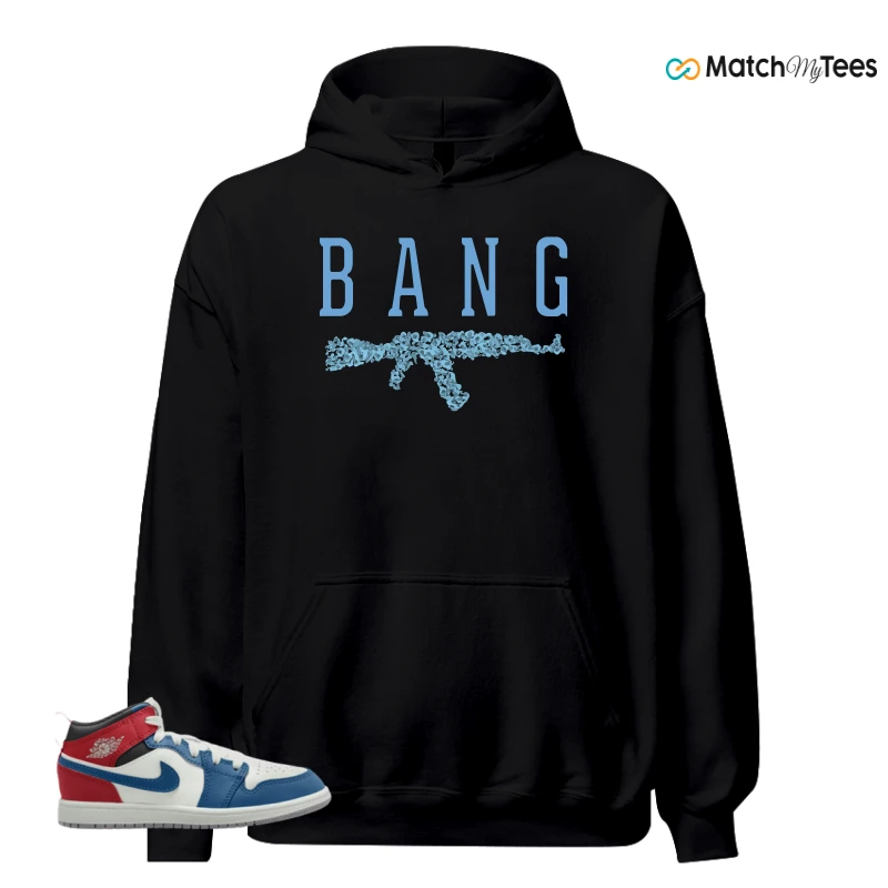 NIKE JORDAN 1 MID TRUE BLUE VARSITY RED (PS) SNEAKER Matching Tees hoodie